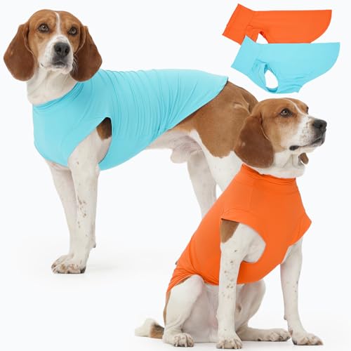 2Pack Dog Shirts, Breathable Dog Cooling Shirt for Medium Dogs, Sun Protection Dogs Cooling Vest Tank Tops, Lightweight Soft Stretchy Sun Shirts, Sleeveless Summer Pet Clothes - Orange+Blue XL - color: Orange+Blue, size: X-large