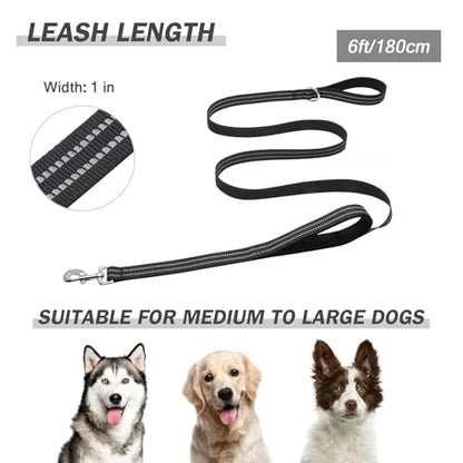 Hikiko 6 FT Heavy Duty Dog Leash with 2 Padded Handles,Traffic Handle & Advanced Easy Snap Hook,Reflective Walking Lead for Small Medium and Large Dogs, Black - color: Black, size: 1 in x 6 ft