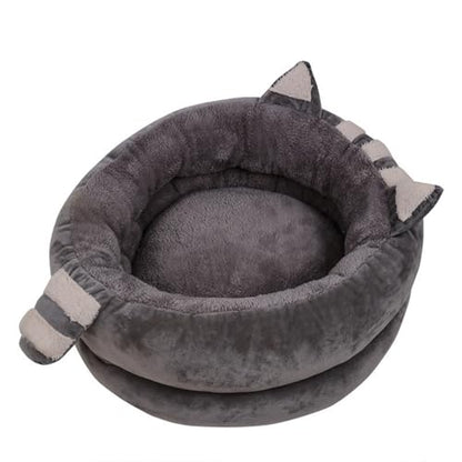 Ultra-Plush Donut-Shaped Cat Bed with Washable Cushion - Cozy Thermal Pet Sleeping Bag for Cats & Small Dogs, Indoor Winter Warmth, Anxiety-Relief Design(Gray) - color: Gray
