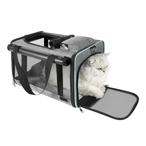 GAPZER Cat Carrier American, United, Delta Airline Approved/Soft-Sided Pet Travel Bag for Medium Cat 15+ lbs Small Dog Traveling Crate Under 15 Pounds TSA Approved Carrying Cage Underseat Cabin Gray - size: 17"x11"x11"