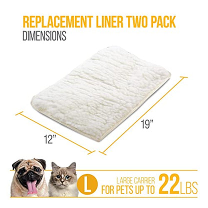 Sherpa Replacement Liners for Travel Pet Carriers - Soft Absorbent Cat & Dog Kennel Pad with Waterproof Backing, Machine Washable Crate Pads, 19x12.25in - 2 Pack, White, Large - size: Large