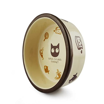 TTCAT Ceramic Cat Food Bowl,Cute Cartoon Pattern,Basic Bowl, Small Pet Feeding Dishes for Cat, Kitten, Small Dog, Dishwasher Safe… - color: Round bowl