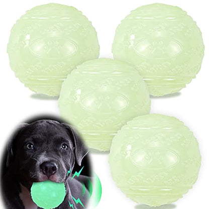 LECHONG 4-Pack 2.5” Glow in The Dark Squeaky Dog Balls, Durable Glowing Bouncy Rubber Fetch Toy Balls for Small Medium Puppy Dogs Nighttime Playing Indoors and Outdoors - size: 2.5in Medium