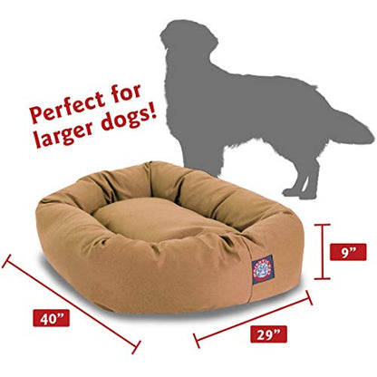 Majestic Pet 40 Inch Bagel Calming Dog Bed Washable – Cozy Soft Round Pet Bed with Spine Support for Dogs to Rest their Head - Fluffy Donut Puppy Bed 40x29x9 (Inch) - Large – Khaki - color: Khaki