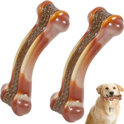 Dog Bones Chew Toys for Aggressive Chewers, 2 Pack Real Chicken Flavor,Indestructible Dog Teething Chew Toys for Large/Medium/Small Breed,Tough Toy with Durable Nylon - size: Chicken Flavor 2 PCS, style: Contemporary
