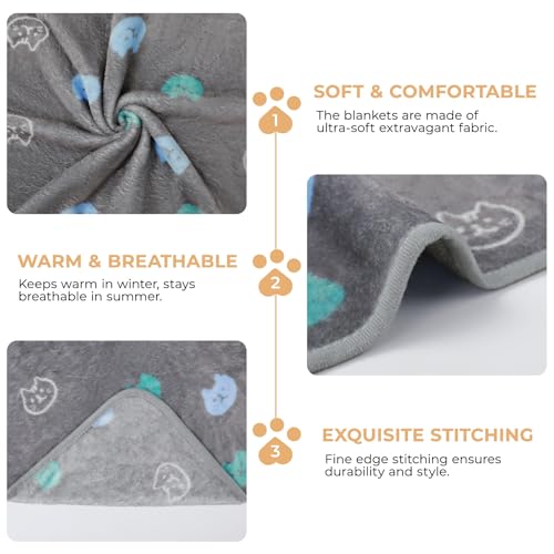 1 Pack 3 Blankets Super Soft Fluffy Premium Cute Cat Pattern Pet Blanket Flannel Throw for Dog Puppy Kitten Blue/Cyan/Grey Large(41x31 inch) - color: Blue/Cyan/Grey, size: 41x31 inch (Pack of 3)