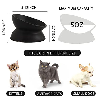 Ceramic Raised Cat Bowl, Cat Food Bowls Elevated Tilted, Ceramic Pet Bowl Whisker Friendly, Anti Vomit & Reduce Neck Burden for Food and Water (Black) - color: Black