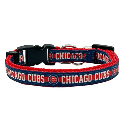 MLB CAT Collar Chicago Cubs Satin Cat Collar Baseball Team Collar for Dogs & Cats. A Shiny & Colorful Cat Collar with Ringing Bell Pendant - color: Chicago Cubs