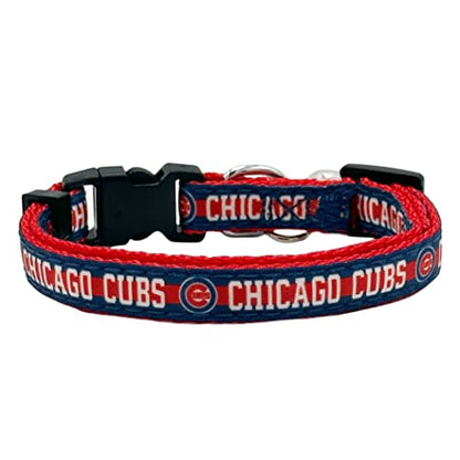 MLB CAT Collar Chicago Cubs Satin Cat Collar Baseball Team Collar for Dogs & Cats. A Shiny & Colorful Cat Collar with Ringing Bell Pendant - color: Chicago Cubs