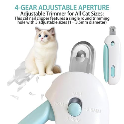 Cat Nail Clipper, Cat Nail Trimmer with Adjustable 3-Size Trimming Hole & Hidden Nail File, Anti-Splash Claw Cutter with Debris Catcher for Kittens, Cats & Small Pets Home Grooming