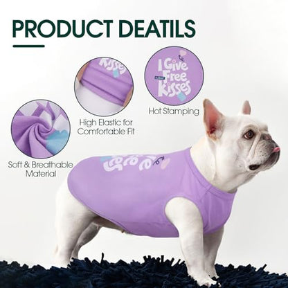 Kuoser Dog Shirt, Printed Dogs T-Shirt Soft Breathable Dog Shirts, Cute Doggy Sweatshirt for Small Medium Large Girls Boys, Pet Funny Clothes Tank Top Sleeveless Dogs Vest, Purple L - color: Purple, size: Large (Chest: 21.65")
