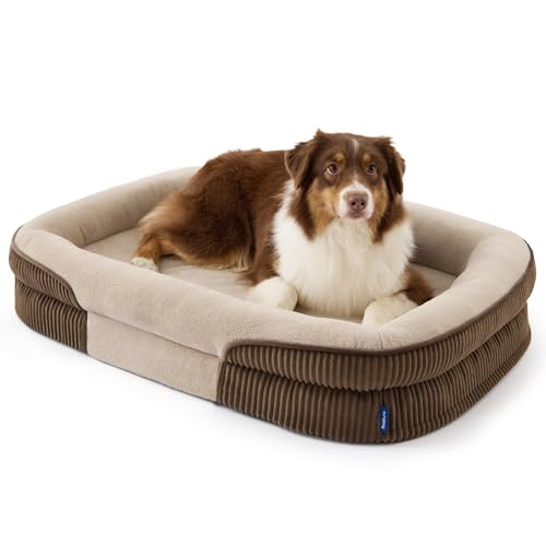 Bedsure L Plus Orthopedic Dog Beds Large Sized Dog - 360° Oval Bolster Large Dogs Bed for Senior Dogs with Waterproof Washable Cover, Big Comfort Pet Sofa Couch with Ultra-Soft Fleece, Brown, 38" - color: Walnut, size: 38"lx28"wx7"th