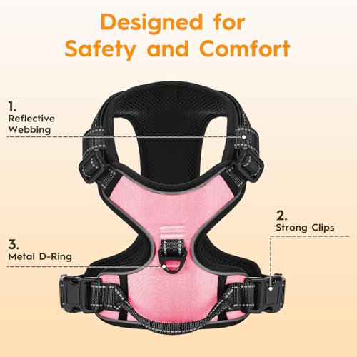 No Pull Dog Harness, No Chock Reflective Adjustable Soft Padded Pet Vest with Easy Control Handle, Easy Wearing with Stylish, Reinforced Knot, 2 Buckles - color: Pink, size: X-Small