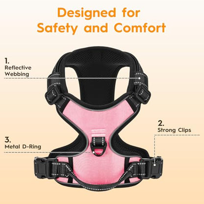 No Pull Dog Harness, No Chock Reflective Adjustable Soft Padded Pet Vest with Easy Control Handle, Easy Wearing with Stylish, Reinforced Knot, 2 Buckles - color: Pink, size: X-Small