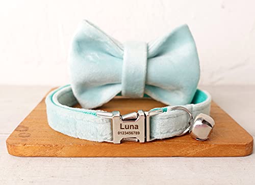 Cat Collar Personalized with Name Phone Number Engraved,Customized with Bell for Small Dogs Puppy Kitten - color: Water Blue, size: S (6"-10")