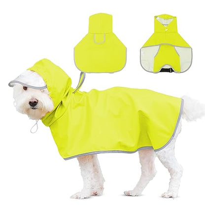 Dog Raincoat with Clear Hood, Waterproof Jacket for Small Dogs, Adjustable Belly Strap, Neon Green, S - color: Neon Green, size: Small(Label Size:L)
