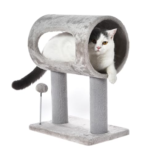 Cat Craft Scratching Post 20.5" Cat Tree with Tunnel Carpet Cat Tower Kitten Tree Cat Tree with Hanging Ball for Indoor Cat, Grey - color: Light Grey