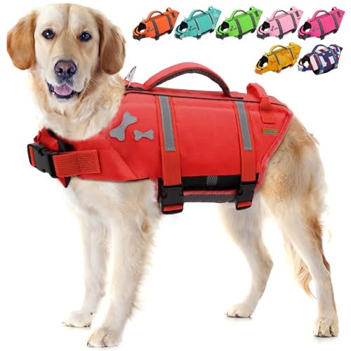 EMUST Pet Life Jackets, Dog Life Vests for Swimming, Beach Boating with High Buoyancy, Dog Flotation Vest for Small/Medium/Large Dogs, S, NewRed - color: NewRed, size: S
