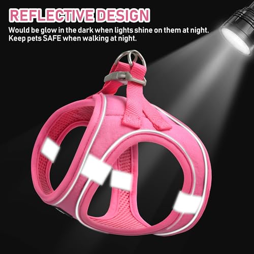 Small Pet Harness Collar and Leash Set, Step in No Chock No Pull Linen Fabric Soft Mesh Dog Vest Harnesses Reflective for Dogs Puppy Cats Kitten Rabbit (Pink, XXS) - color: Pink, size: XXS