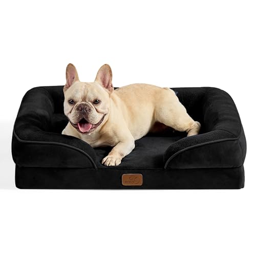Bedsure Orthopedic Dog Bed Medium Size Dogs - Washable Medium Dog Cat Bed Waterproof, Comfort Pet Couch Sofa with Washable Removable Cover, Pets Bed with Nonskid Bottom, Black, 28" - color: Black, size: 28"l X 23"w X 6.5"th