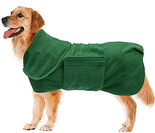 Geyecete Dog Drying Coat -Dry Fast Dog Bag - Dog Bathrobe Towel - Microfibre Fast Drying Super Absorbent Pet Dog Cat Bath Robe Towel,Luxuriously Soft-Green-S - color: Green, size: Small