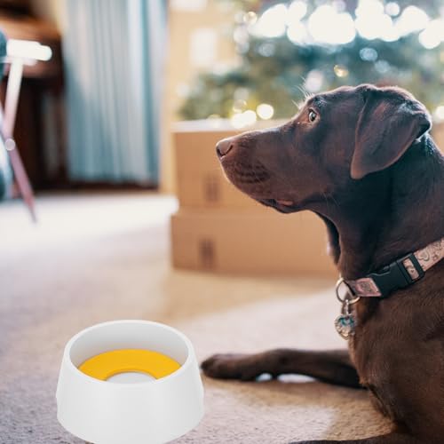 PRETYZOOM No-Spill Dog and Cat Water Bowl with Buoyancy Float, Plastic Splash-Proof Slow Water Feeder for Small Pets, Yellow Upgrade Version for Neck Protection and Indoor Use