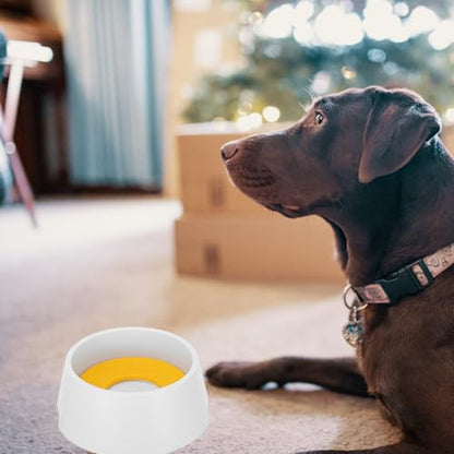 PRETYZOOM No-Spill Dog and Cat Water Bowl with Buoyancy Float, Plastic Splash-Proof Slow Water Feeder for Small Pets, Yellow Upgrade Version for Neck Protection and Indoor Use