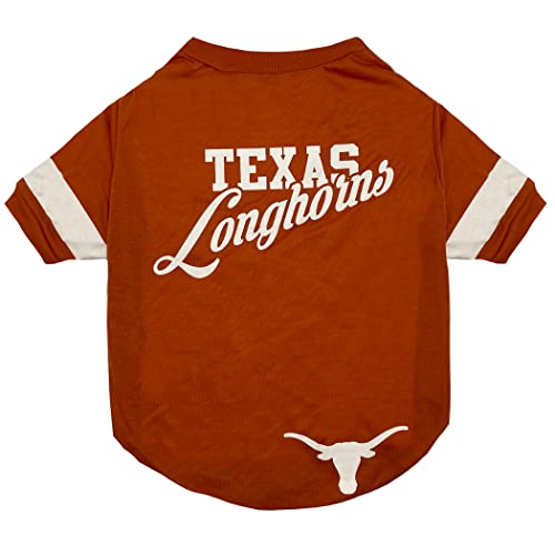 NCAA Texas Longhorns T-Shirt for Dogs & Cats, Small. Football/Basketball Dog Shirt for College NCAA Team Fans. New & Updated Fashionable Stripe Design, Durable & Cute Sports PET TEE Shirt Outfit - color: Texas Lonhgorns, size: Small