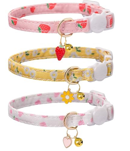 Cat Collar Breakaway with Bells,3 Pack Safety Adjustable Pet Collars,Ideal for Girl Boy Kittens. (White Yellow Pink) - color: white yellow pink