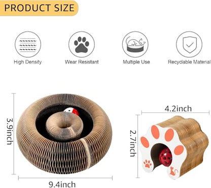 2Pcs Magic Organ Cat Scratcher Toy, Extra-Thick & Large Connectable Cardboard Cat Scratching Board with Bell Ball, Interactive Enrichment Toy for Indoor Cats & Kittens - size: 2Pack