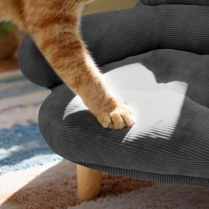 Cat Sofa Furniture-Style Pet Bed with Removable Cotton Velvet Cover, Solid Pine Wood Legs, for Cats and Small Dogs, Gray - color: Gray