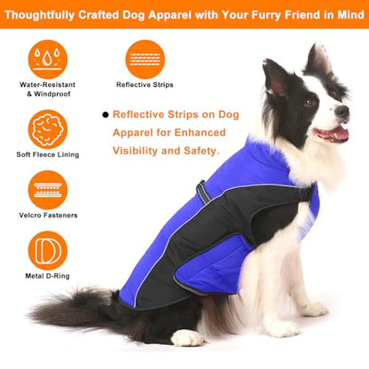 Warm Dog Winter Coat, Gimilife Dog Sweater Cold Weather Coats Waterproof Dogs Apparel Clothes Pet Jacket Padded Vest Outfit for Small Medium Large Dogs - color: Blue, size: 2XL ( 70+ LB | 23.62"Neck Girth )