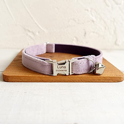 Cat Collar Personalized with Name Phone Number Engraved,Customized with Bell for Small Dogs Puppy Kitten - color: Purple, size: S (6"-10")
