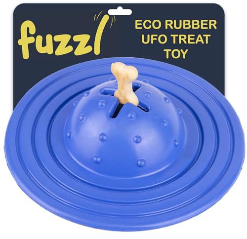 Fuzzl Eco Rubber Chuck & Treat Sky Saucer - Blue - Long Lasting Dog Chew Toys for Aggressive Chewers Strong Dog Toy for Dogs Durable Puppy Toys - style: UFO Blue