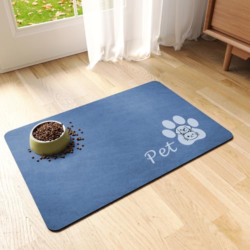 Dog Cat Feeding Mat-Absorbent Pet Bowl Mat for Food and Water, Quick Dry Water Dispenser Mat for Floors with Waterproof Rubber Backing, Puppy Cat Placemat Mats for Messy Drinkers,12"x20",Blue - color: Blue, size: 20"L x 12"W