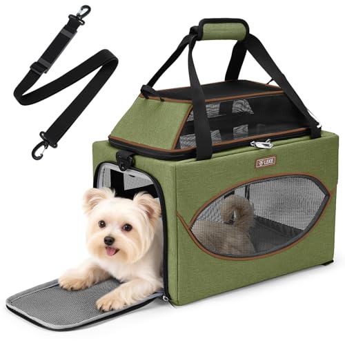 Top-Expandable Pet Carrier 18x11x11Inch Delta American United Airline Approved Underseat to 15lbs Stable Car Travel Carriers for Small Dogs Cats with Locking Safety Zippers Anti-Scratch Mesh - color: Dark Green, size: 18"x11"x11"