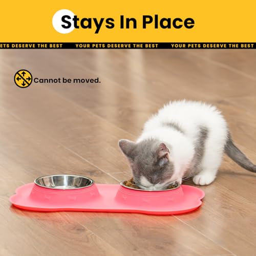 Conlun Dog Bowls with Silicone Feeding Mat,No Spill Food Water Dish Set,Dishwasher Safe,2 Stainless Steel Puppy Bowls with Dogs Bandanas,Suitable for Tiny Pets Under 8lbs,Extra Small,Pink - color: Pink, size: Extra Small-5 oz