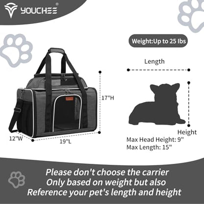19" Large Pet Carrier for Cats & Small Dogs up to 25 lbs, Airline Approved Soft-Sided Dog Travel Bag, Top Expandable with Breathable Mesh, Washable Liner & Safety Tether. (Grey) - color: Grey