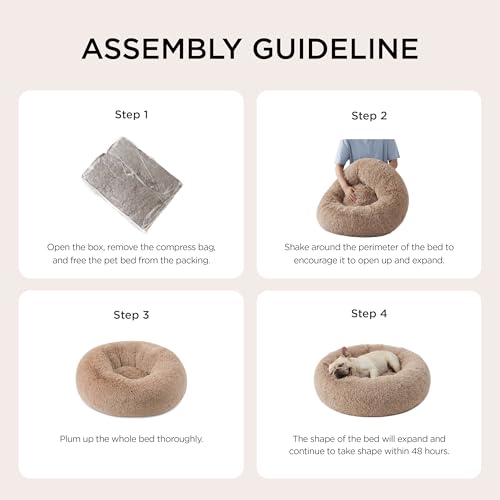 Bedsure Calming Dog Bed for Small Dogs - Donut Washable Small Puppy Bed, 23 inches Anti-Slip Round Fluffy Plush Faux Fur Large Cat Bed, Fits up to 25 lbs Pets, Camel - color: Camel, size: 23"L x 23"W x 8"Th