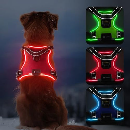 Lighted Dog Harness - No Pull, Glowing LED Harness with Handle, Adjustable for Small to Large Dogs - color: Red, size: S