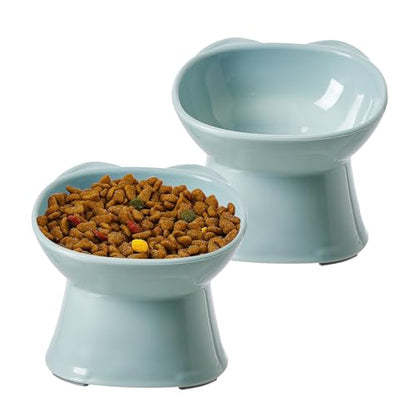 KSIA Klear Elevated Cat Bowls 2 Pack, Tilted Raised Cat Bowl for Food and Water, 4.72" Wide, Whisker Friendly Anti Vomit for Indoor Cats, Microwave and Dishwasher Safe, Blue - color: Blue