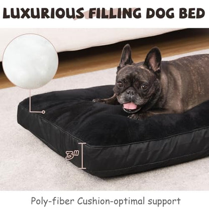 Dog Crate Bed Waterproof Deluxe Plush Dog Beds with Removable Washable Cover Anti-Slip Bottom Pet Sleeping Mattress for Large, Medium, Jumbo, Small Dogs, 23 x 17 inch, Black - color: Black, size: 23.0"L x 17.0"W x 3.0"Th
