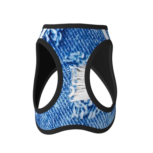 Hole On Denim Jeans. Ripped Destroyed Torn Blue Je Dog Harness and Leash Set, No Pull Reflective Adjustable Soft Mesh Padded Pet Vest with Safety Buckle for Small Medium Dogs and Cats Medium - color: Hole On Denim Jeans. Ripped Destroyed Torn Blue Je, siz