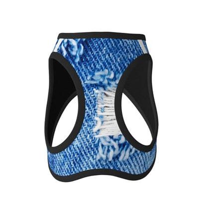 Hole On Denim Jeans. Ripped Destroyed Torn Blue Je Dog Harness and Leash Set, No Pull Reflective Adjustable Soft Mesh Padded Pet Vest with Safety Buckle for Small Medium Dogs and Cats Medium - color: Hole On Denim Jeans. Ripped Destroyed Torn Blue Je, siz