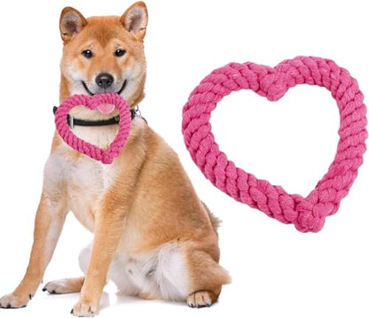 Jinshining Pink Cute Dog/Cat Chew Toys, Dog Toys for Chewers, Heavy Duty Dental Rope Toy for Dogs, Creative Love Heart Shaped Interactive Rope Dog Toys, Cotton Puppy Teething Chew Tug Toy Dark