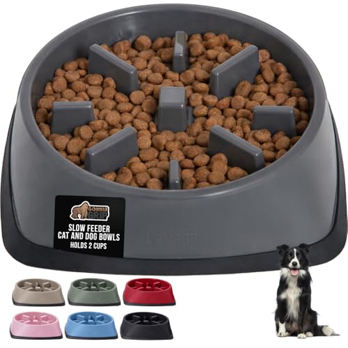 GORILLA GRIP® Patented BPA Free Slow Feeder Dog Bowls, Interactive Puzzle Toy for Dogs and Cats Food Training Enrichment, Keeps Pets Busy and Prevents Puppy Overeating, All Breeds, 2 Cup, Gray - color: Gray, size: 2 Cup