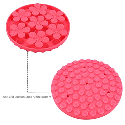 Slow Feeder,Cat Help Slow Down Eating Speed Cut Flower Silicone Rubber Cute Slow Feeder for Puppy/Cat/Dog - color: Hot Pink