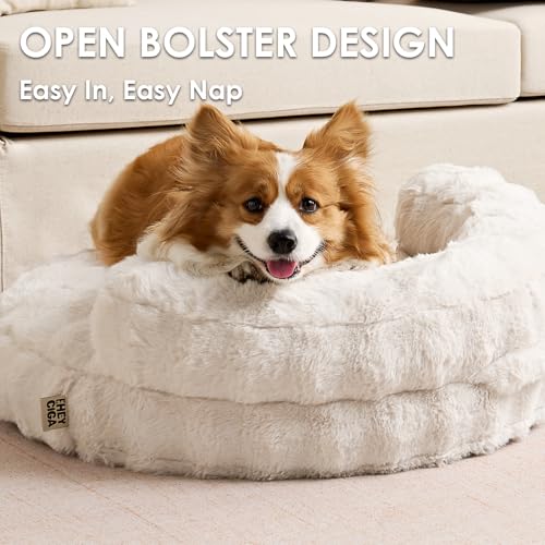 EHEYCIGA Dog Bed Medium Size Dog, Fluffy Small Dog Couch with Removable Washable Cover, Bolster Pet Sofa, Waterproof and Non-Slip, 30" x 30"x 8.5", Cream - color: Cream, size: 30"L x 30"W x 8.5"Th