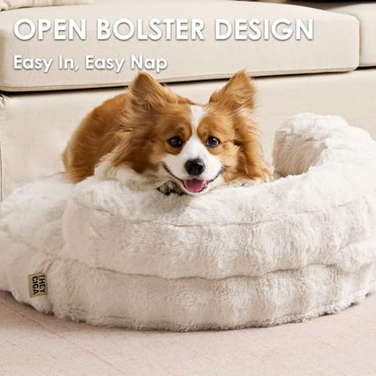 EHEYCIGA Dog Bed Medium Size Dog, Fluffy Small Dog Couch with Removable Washable Cover, Bolster Pet Sofa, Waterproof and Non-Slip, 30" x 30"x 8.5", Cream - color: Cream, size: 30"L x 30"W x 8.5"Th