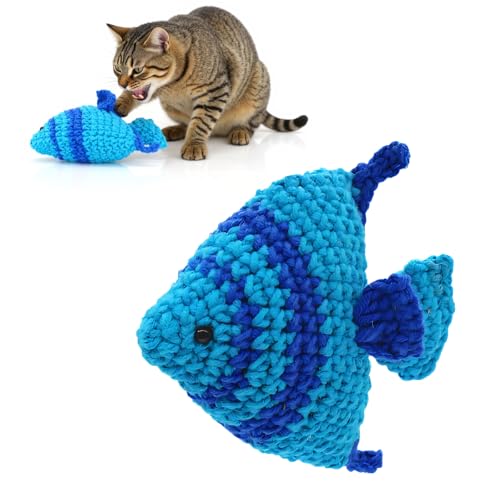 Catnip Fish Toy - Hand-Crocheted with Real Catnip & Bell, Interactive Kicker Toy for Cats Kitten, Soft & Safe for Biting - color: Tropical fish